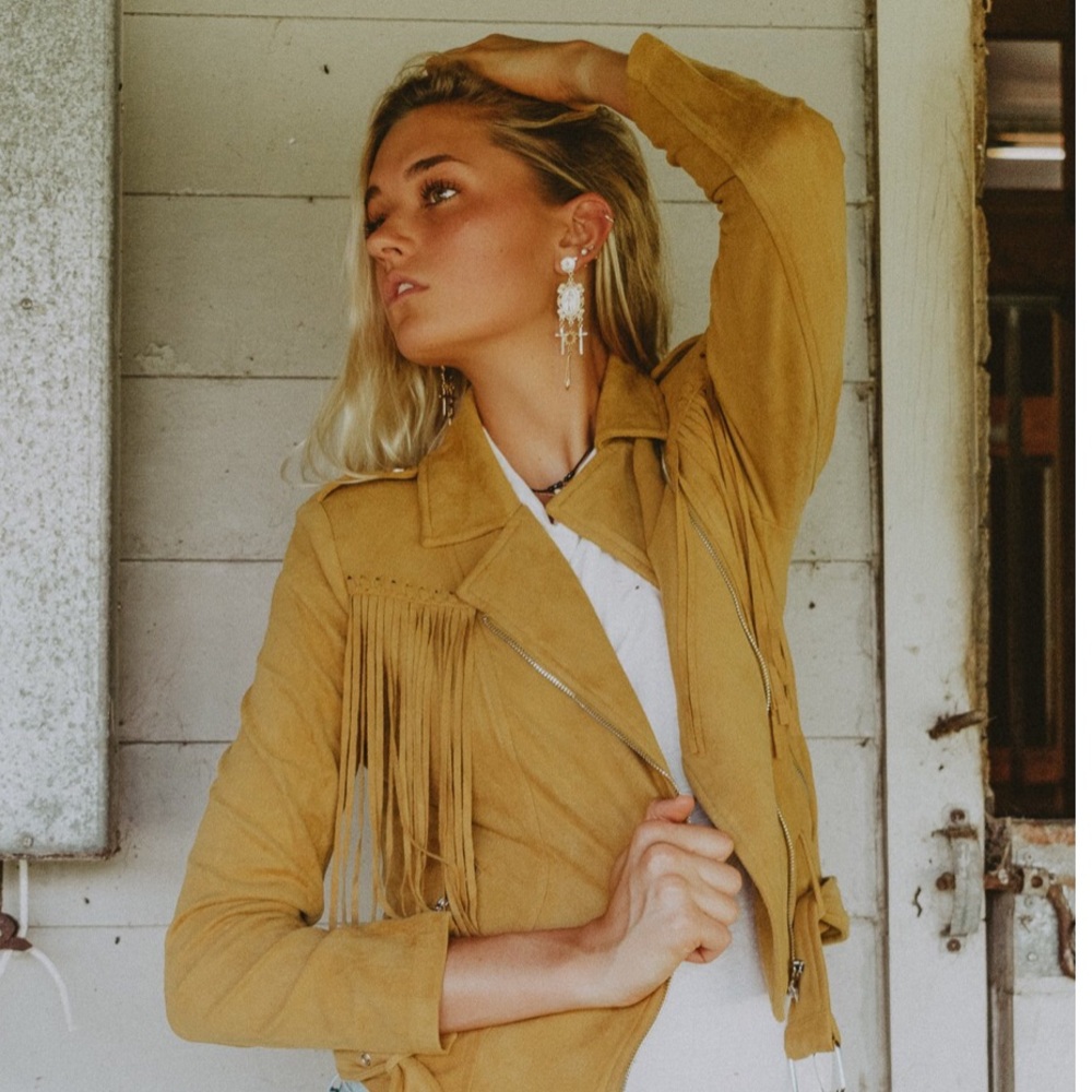 L’abeye Yellow fringe jacket  NWT